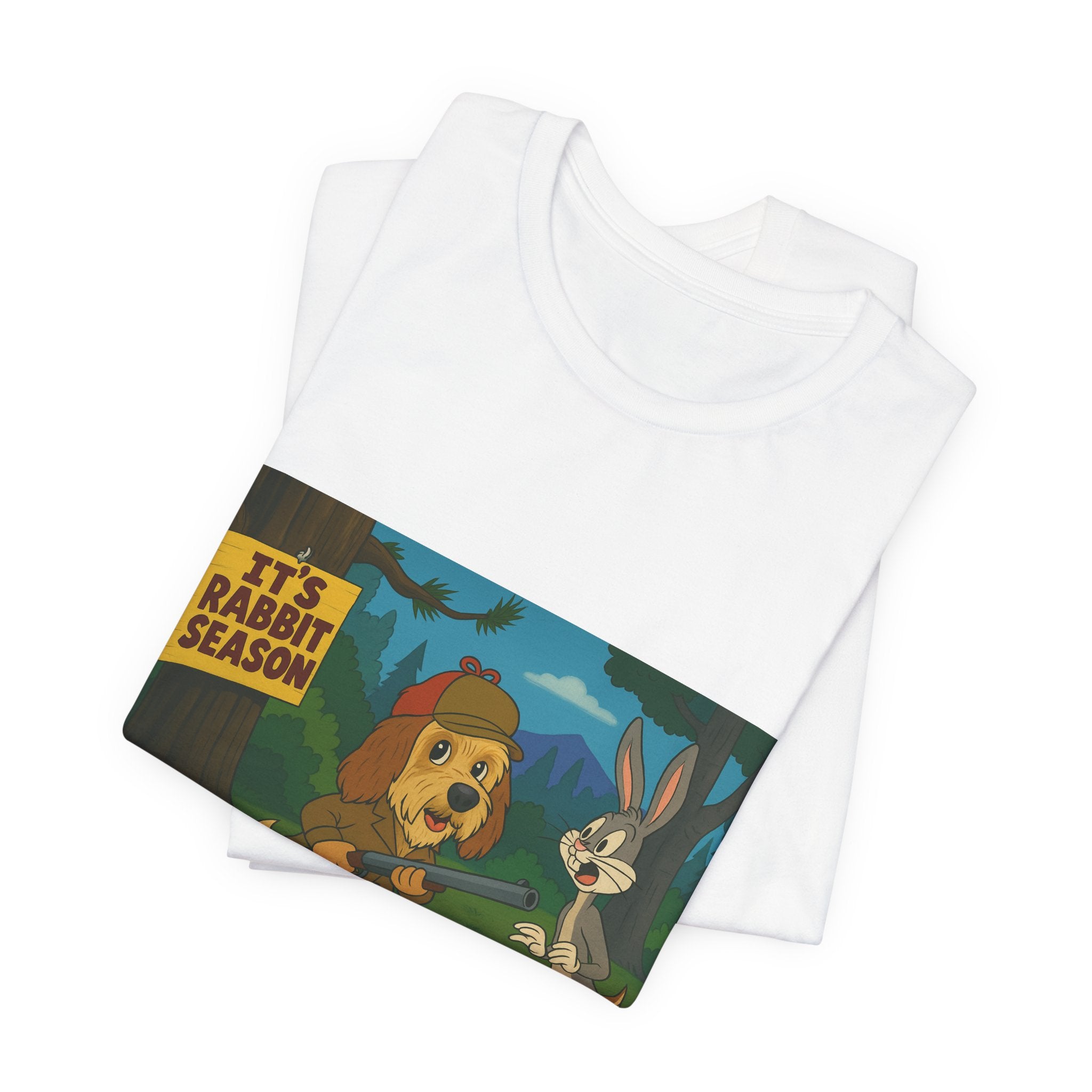 Funny 'It's Rabbit Season' Graphic Tee - Vintage Cartoon PBGV Hunting Humor T-Shirt