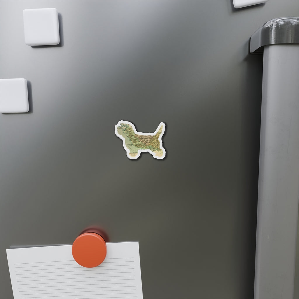 PBGV Vintage Map Magnet — Die-Cut Pet Silhouette Refrigerator Magnet