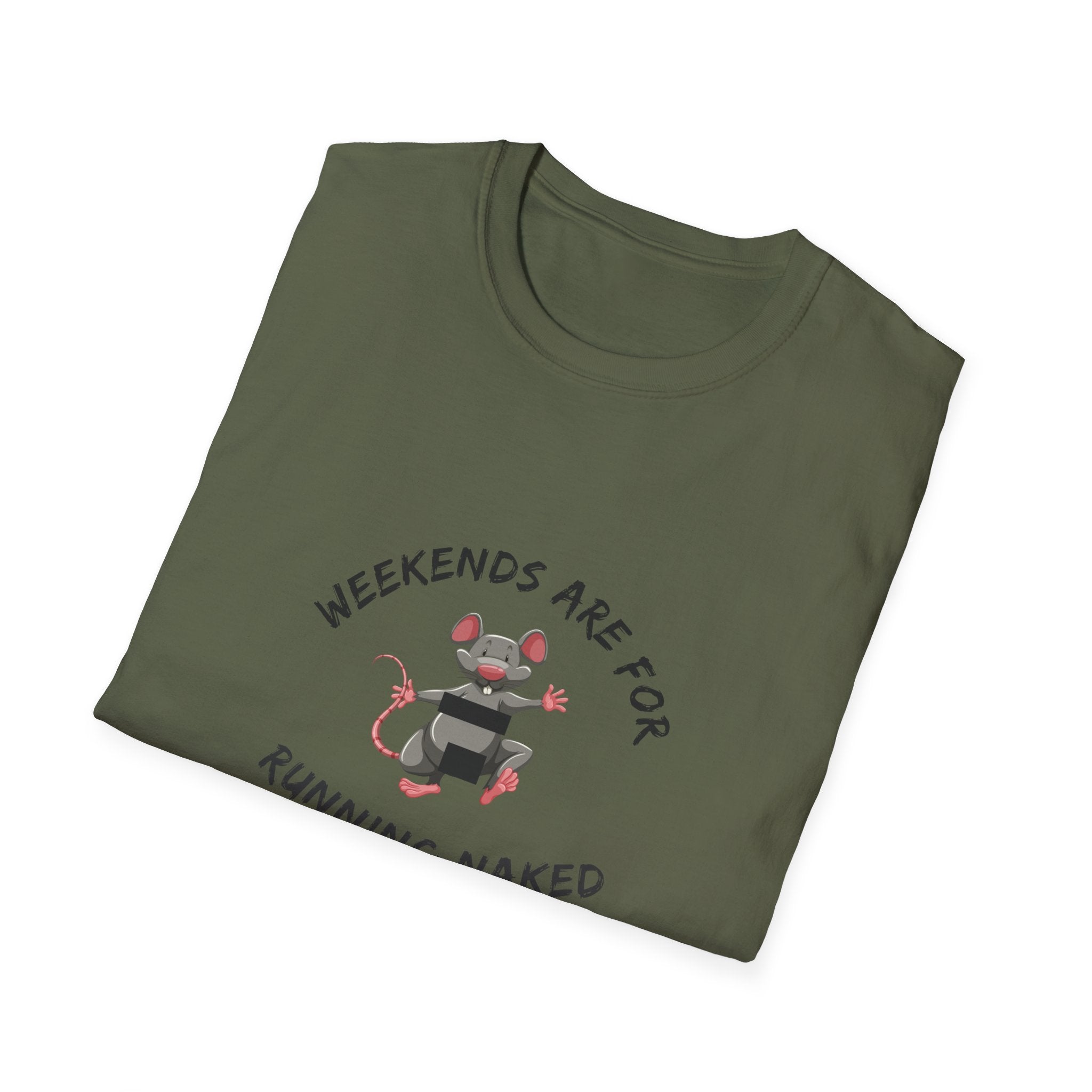 Weekend Running Naked T-Shirt — Cute Mouse Graphic Tee for Runners & Casual Wear