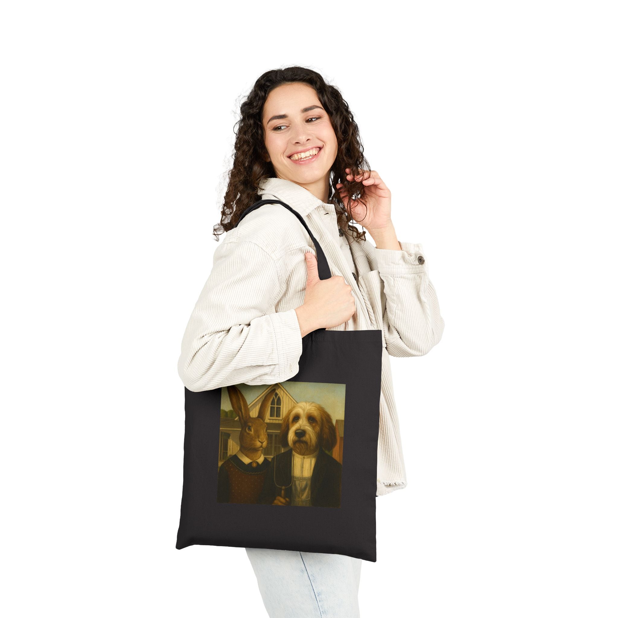 Canvas Tote Bag — Vintage Pet Portrait Rabbit & Dog Art Tote