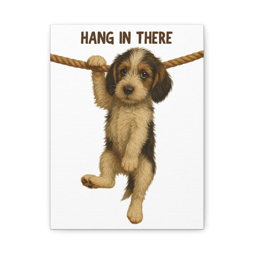Hang In There Puppy Canvas Wall Art – Cute Dog Motivational Matte Stretched Print