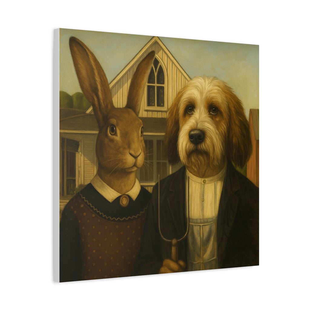 PBGV and Rabbit -  American  Gothic