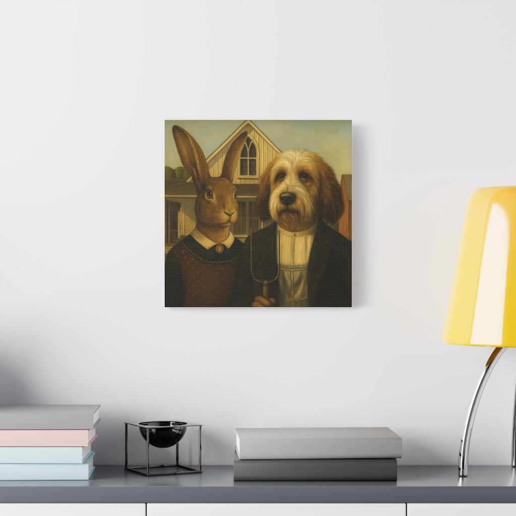 PBGV and Rabbit -  American  Gothic