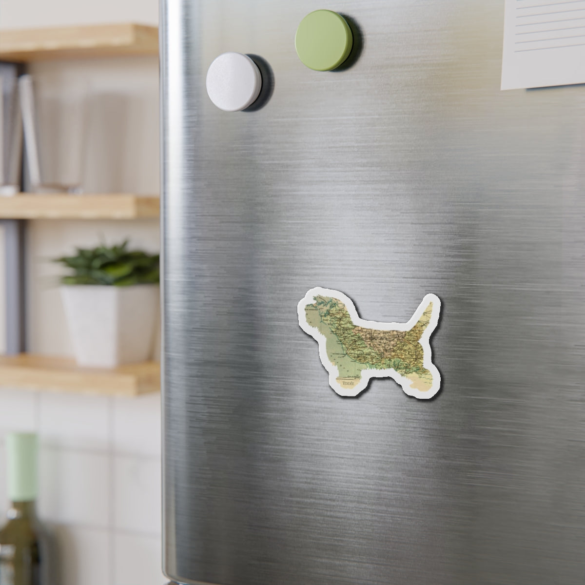 PBGV Vintage Map Magnet — Die-Cut Pet Silhouette Refrigerator Magnet