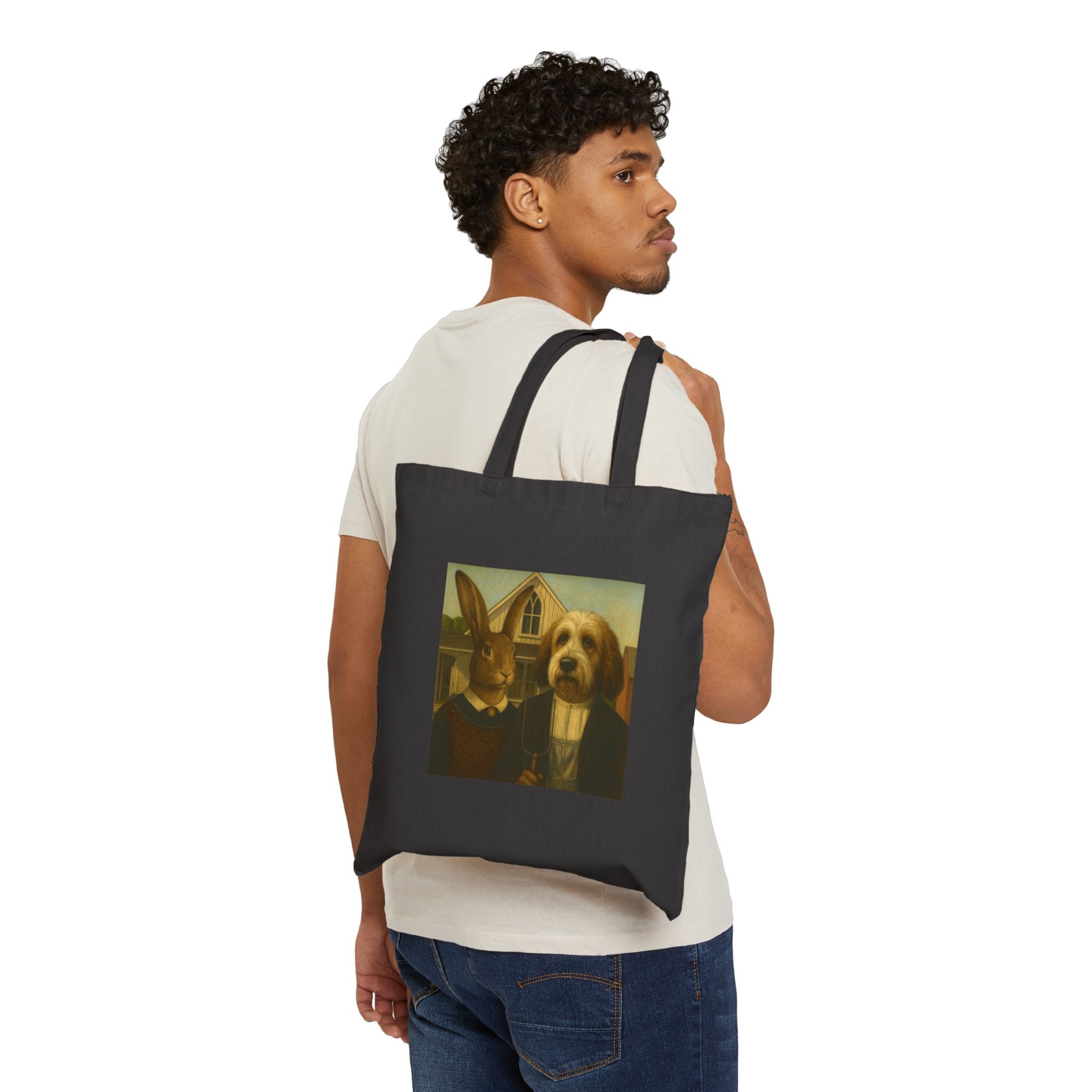 Canvas Tote Bag — Vintage Pet Portrait Rabbit & Dog Art Tote
