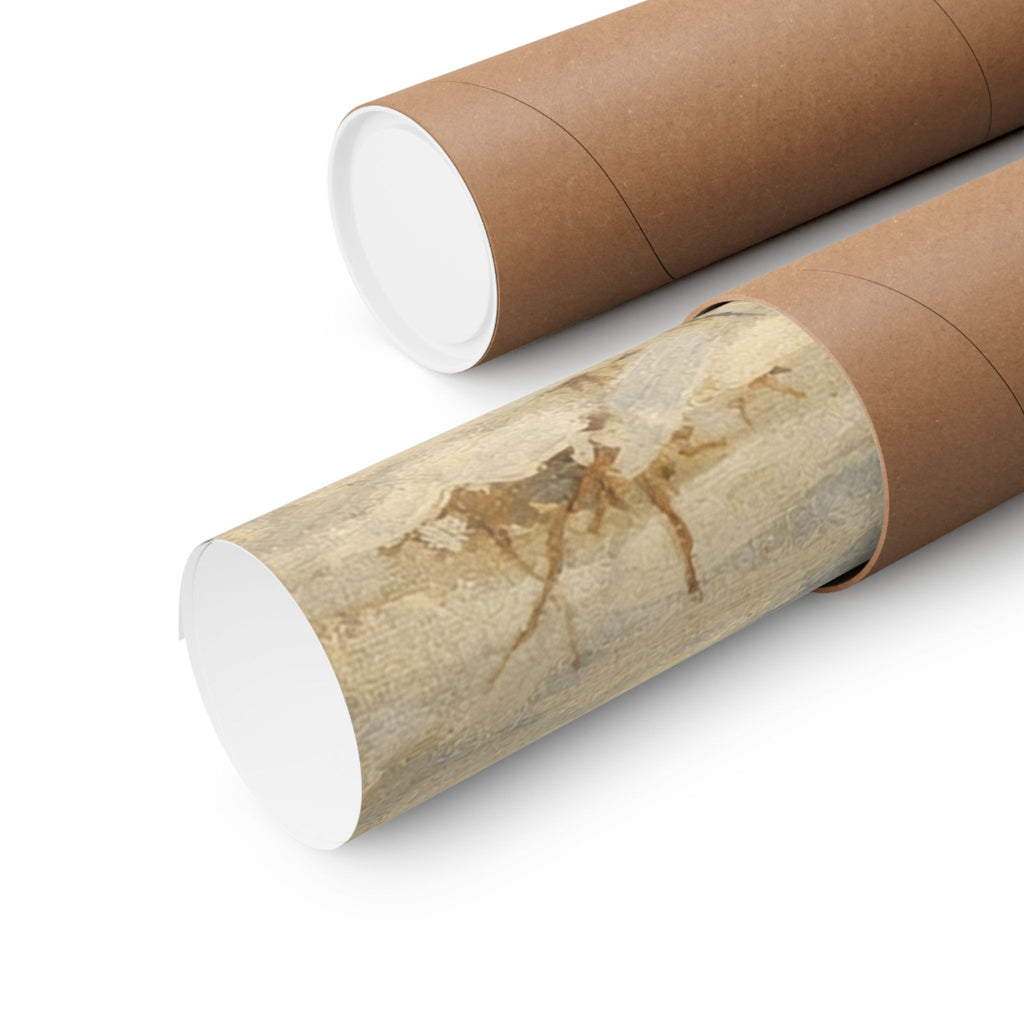 Vintage Winter Puppy & Rabbit Poster - Matte Vertical Art Print