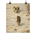 Vintage Winter Puppy & Rabbit Poster - Matte Vertical Art Print