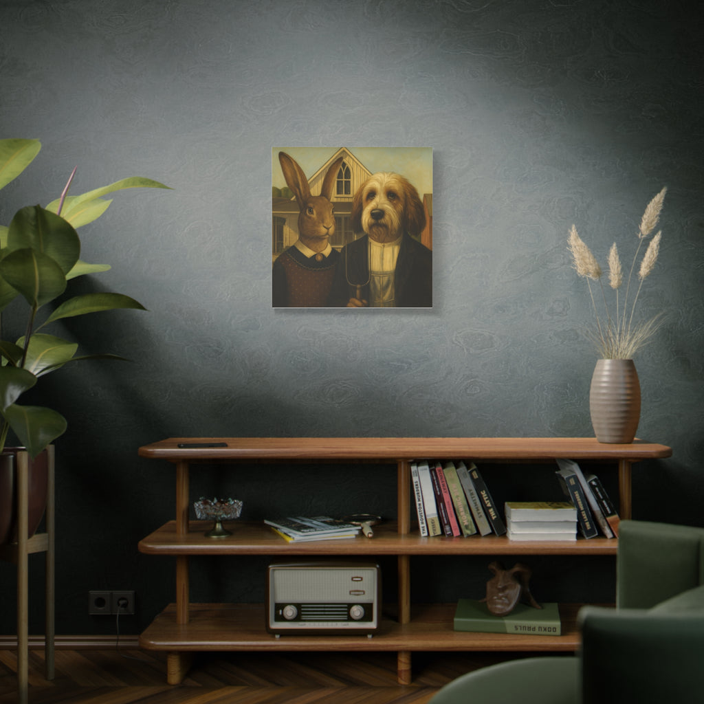 PBGV and Rabbit -  American  Gothic