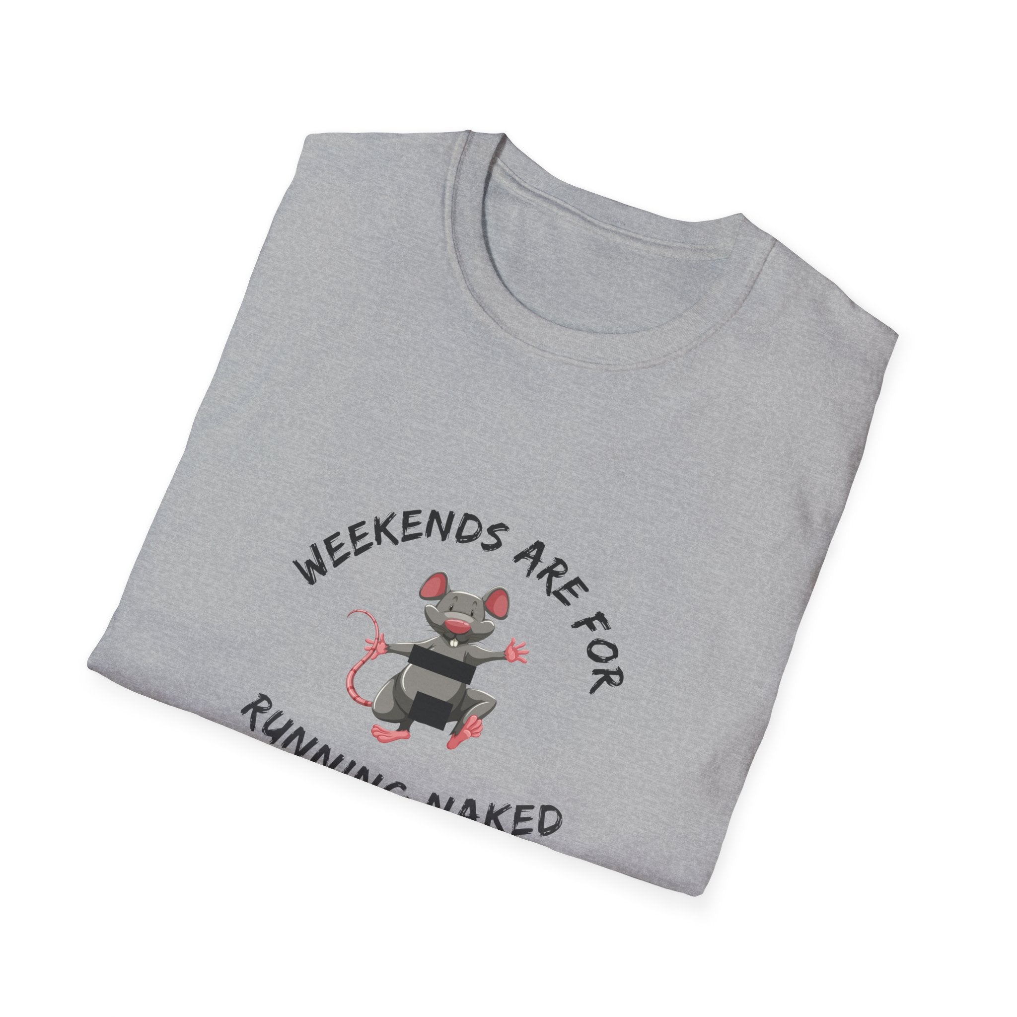 Weekend Running Naked T-Shirt — Cute Mouse Graphic Tee for Runners & Casual Wear