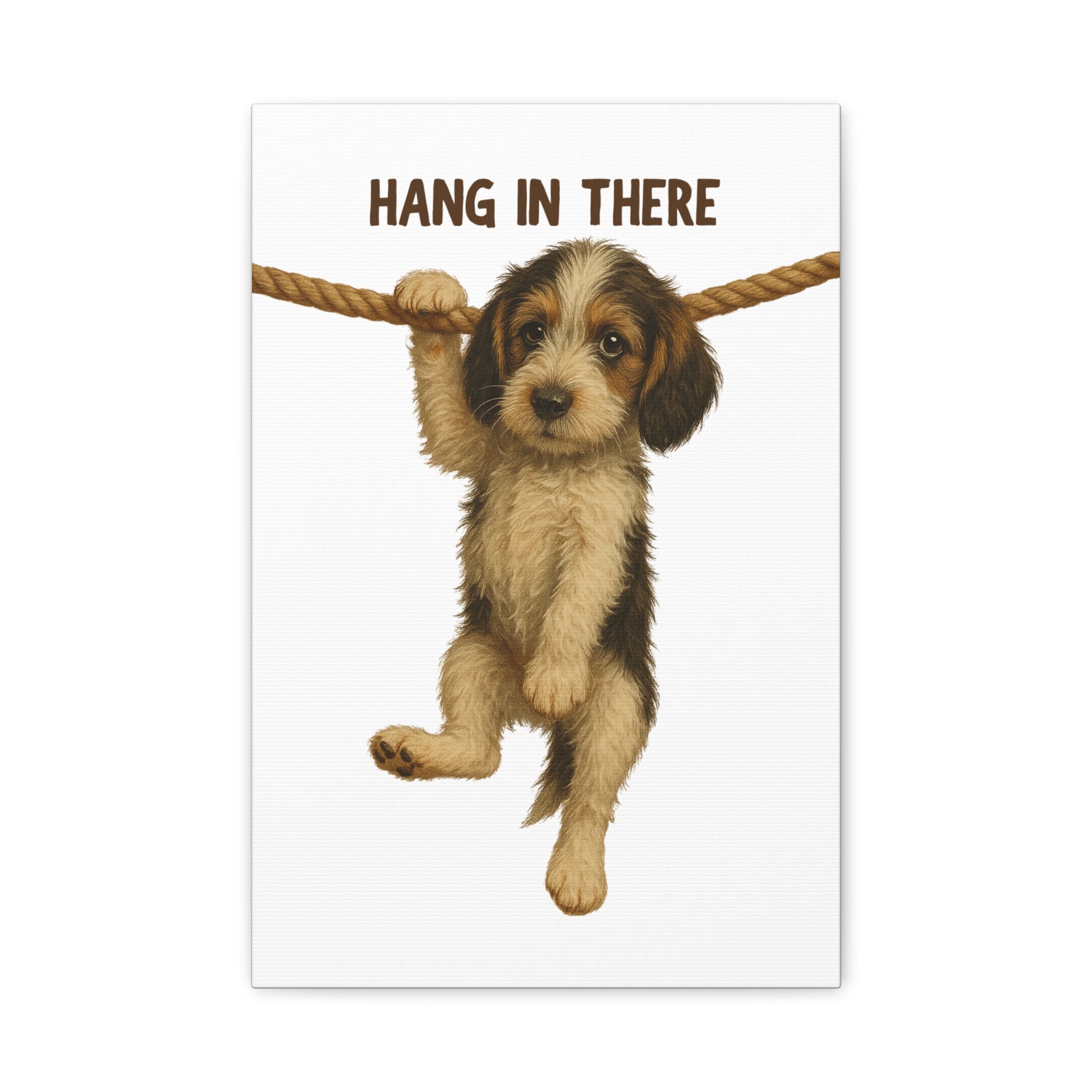 Hang In There Puppy Canvas Wall Art – Cute Dog Motivational Matte Stretched Print