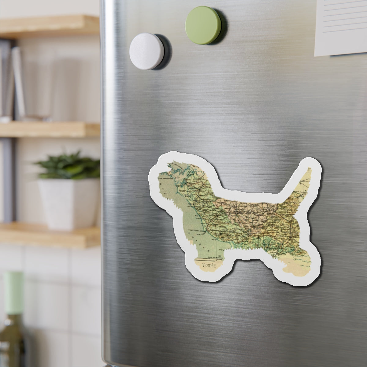 PBGV Vintage Map Magnet — Die-Cut Pet Silhouette Refrigerator Magnet