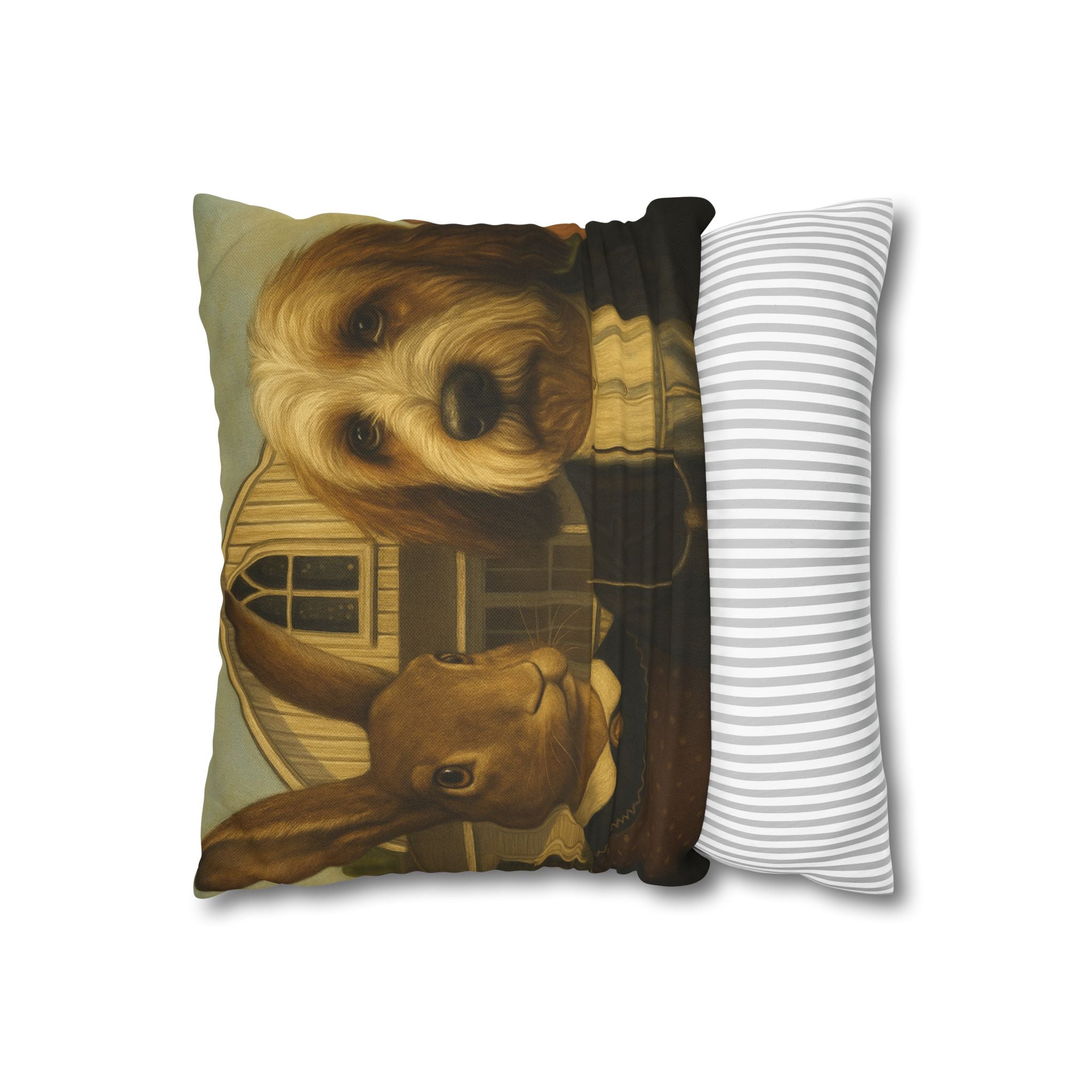 Vintage Pet Portrait Pillow — Dog & Rabbit Americana Decorative Throw Pillowcase