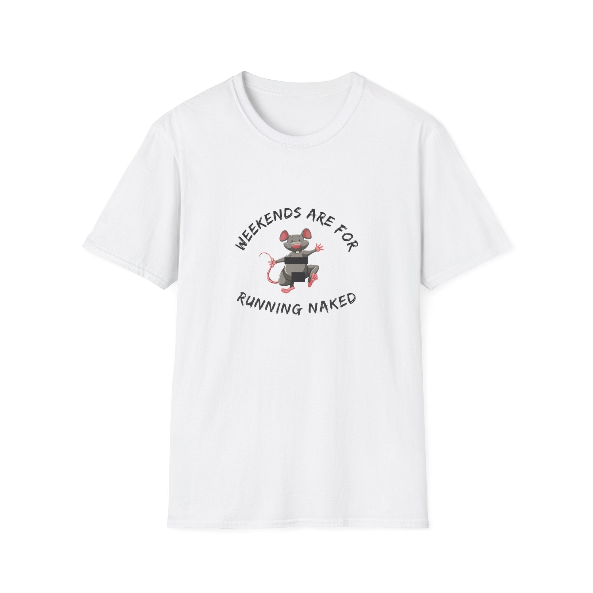 Weekend Running Naked T-Shirt — Cute Mouse Graphic Tee for Runners & Casual Wear