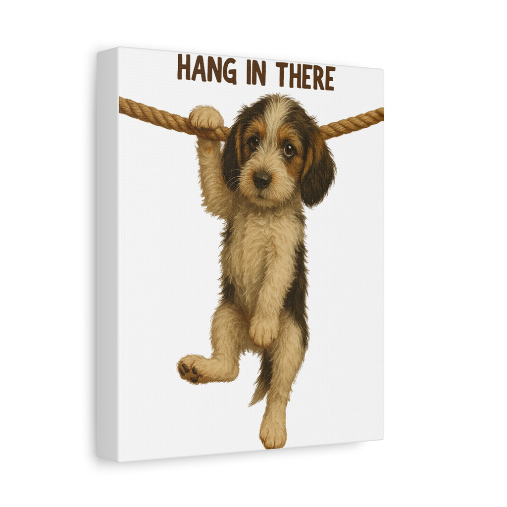 Hang In There Puppy Canvas Wall Art – Cute Dog Motivational Matte Stretched Print