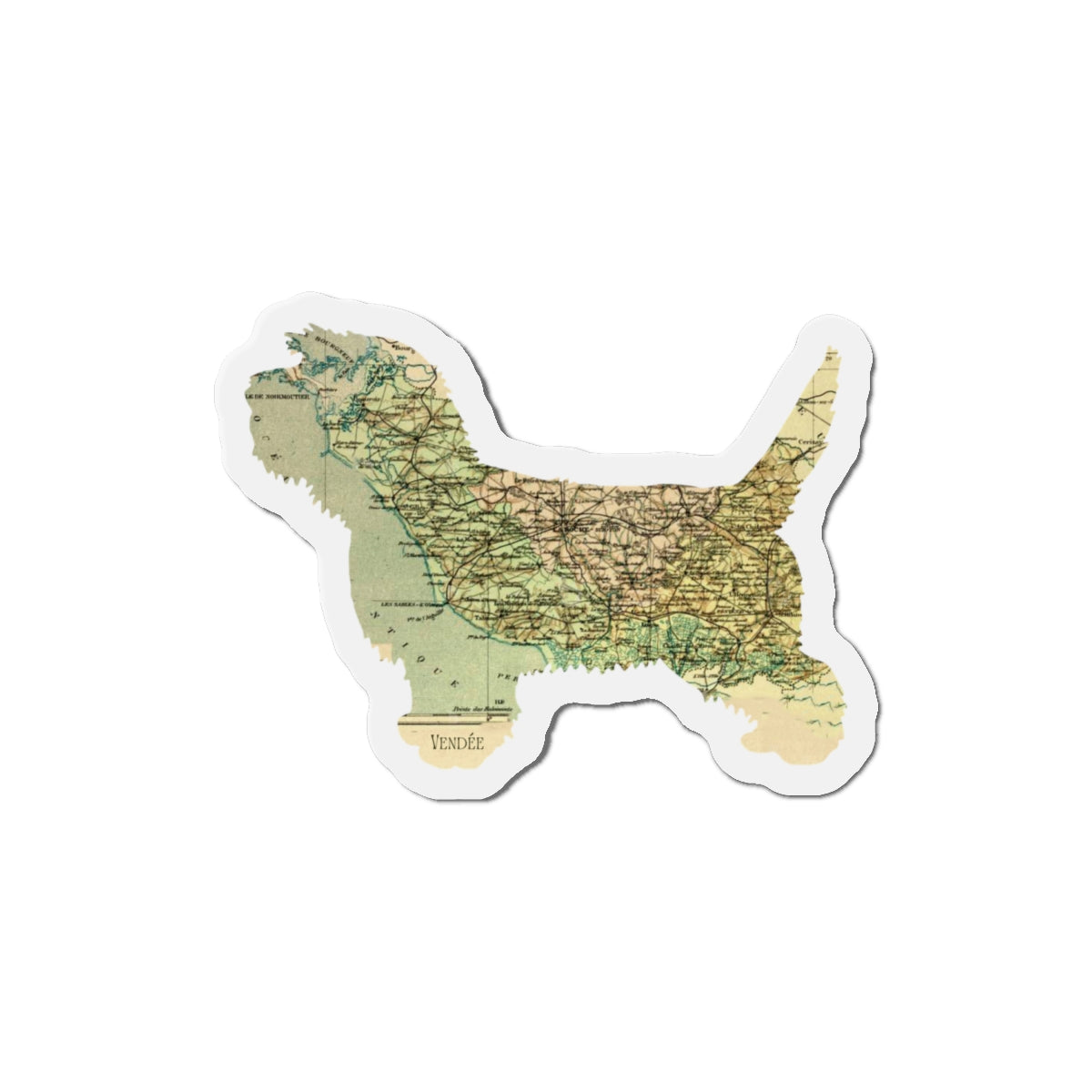 PBGV Vintage Map Magnet — Die-Cut Pet Silhouette Refrigerator Magnet